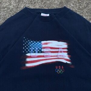 Vintage 90s USA Olympics T Shirt American Flag Single Stitch Navy XL (g4a)